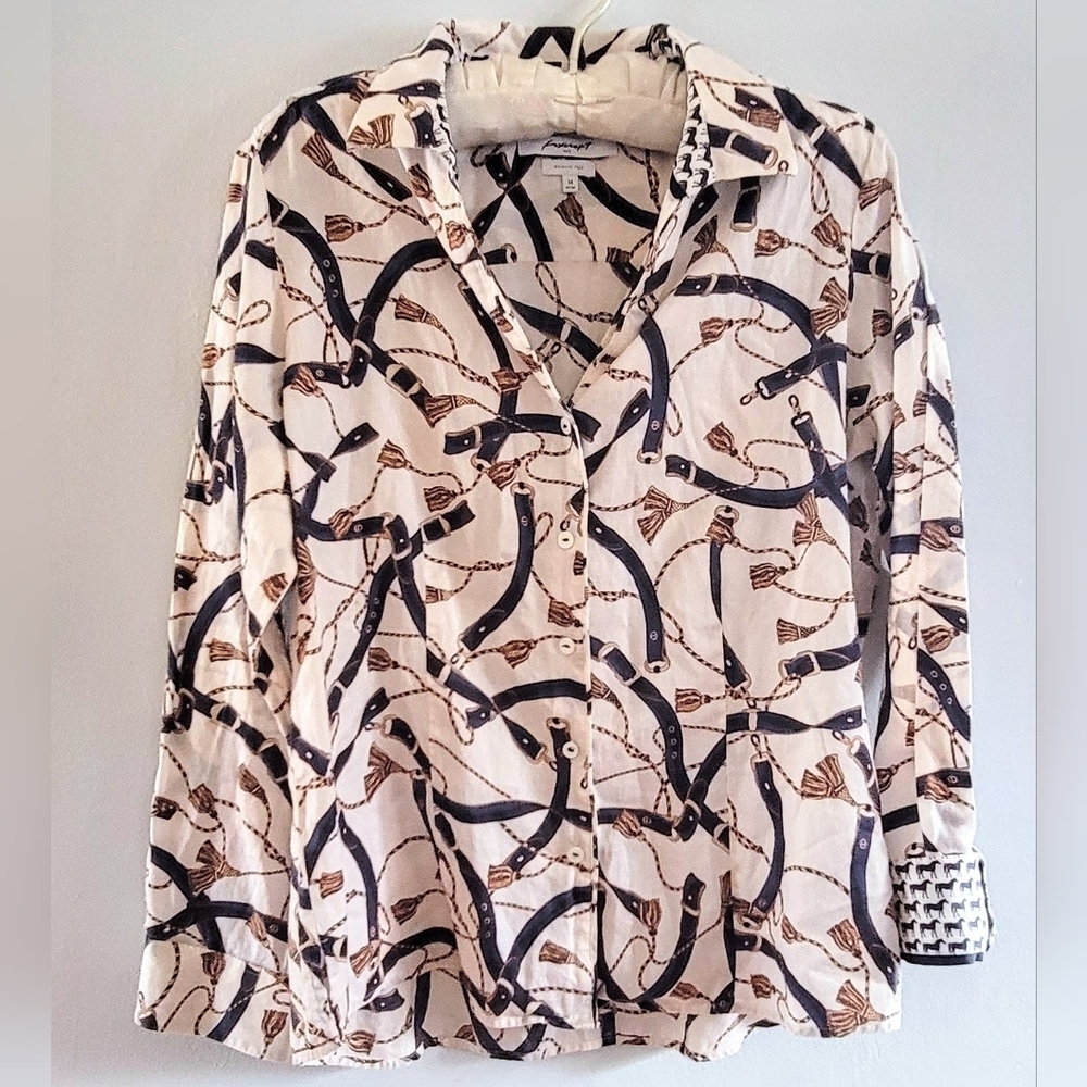 Foxcroft Bridle Pattern Equestrian Cotton Button Down Western Print Wrinkle Free